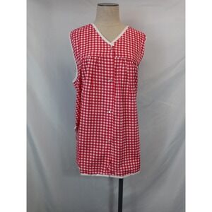 Only Necessities Womens Large Red Gingham Check Button Tunic Top Smock‎ Country